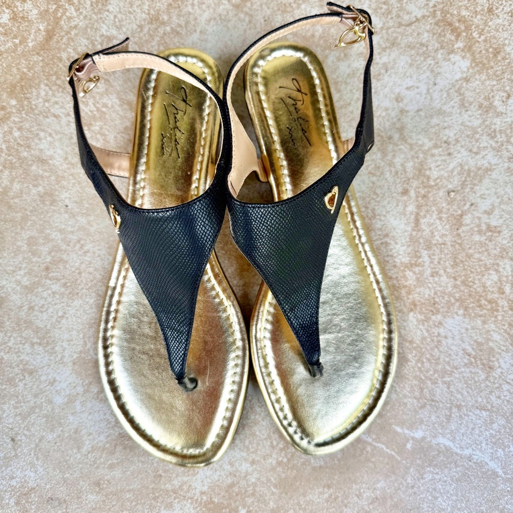 Thalia Sodi Black Isaa Thong Wedge Ankle Strap Sandals Size 7